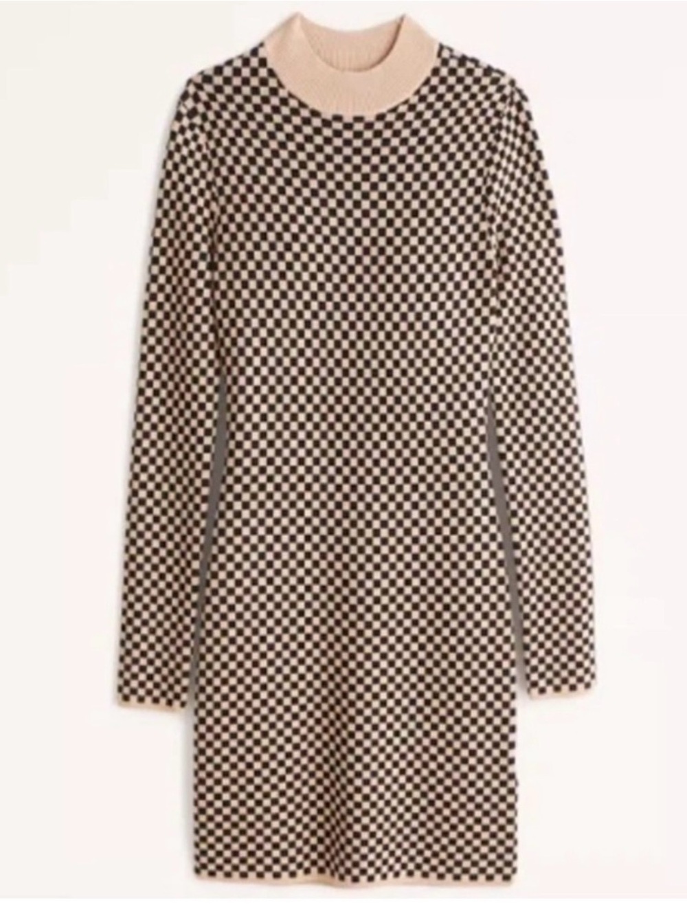 Abercrombie & Fitch Black and Cream Checkerboard Long Sleeve Dress
